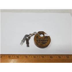 VINTAGE CHAMPION LOCK & 2 KEYS (WORKING ORDER)