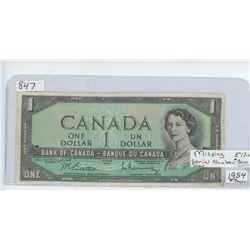 1954 ONE DOLLAR BILL (MISSING SERIAL NUMBER)
