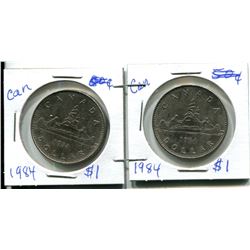 2 - 1984 CANADIAN $1.00 PIECES