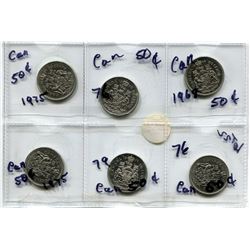 6X 50 CENT CANADIAN COINS - 2X 1976, 1968, 1978, 1975, 1979