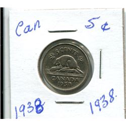 1938 CANADIAN 5 CENT COIN