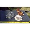 Image 8 : GLASSWARE, PRESSED GLASS CENTERPIECE, SCOTTY DOG ORNAMENT, AND HEAVY ASH TRAYS
