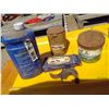 Image 1 : TOBACCO TIN, DIESEL FUEL TIN, REPLACEMENT BEARINGS, FULL GULLF SNOWMOBILE ENGINE OIL
