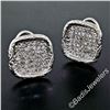 Image 1 : Engraved 18kt White Gold 1.12 ctw Pave Set Round Diamond Square Button Earrings