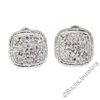 Image 2 : Engraved 18kt White Gold 1.12 ctw Pave Set Round Diamond Square Button Earrings