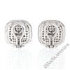 Image 5 : Engraved 18kt White Gold 1.12 ctw Pave Set Round Diamond Square Button Earrings