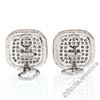 Image 6 : Engraved 18kt White Gold 1.12 ctw Pave Set Round Diamond Square Button Earrings