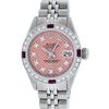 Image 2 : Rolex Ladies Stainless Steel Salmon Stamp Diamond & Ruby Datejust Wristwatch