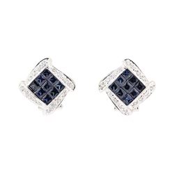 2.21 ctw Sapphire And Diamond Earrings - 14KT White Gold