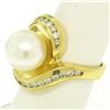 Image 3 : Large 18k Yellow Gold 10.6mm Round White Pearl Solitaire & Diamond Cocktail Ring