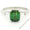 Image 2 : Vintage Platinum 2.03 ctw Green Tourmaline and Baguette Diamond Ring