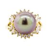 Image 2 : 0.64 ctw Diamond and Pearl Ring - 18KT Yellow Gold