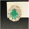 Image 8 : 14k Yellow Gold 3.71 ctw Oval Emerald & Round Diamond Halo Cluster Omega Earring