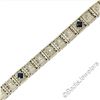 Image 3 : Art Deco Etched 14kt White Gold Diamond and Sapphire Filigree Line Bracelet