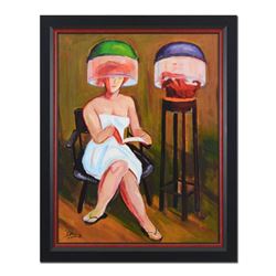 Cai, "Day Spa" Framed Original Acrylic Painting on Canvas, Hand Signed with Letter of Authenticity.