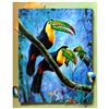 Image 1 : Ferjo, "Birds At Rest" Original Painting on Canvas, Hand Signed with Letter of Authenticity.
