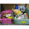 Image 1 : 2 BINS OF MISC CHINA FIGURINES, TRACTION SLIP-ONS, ETC.