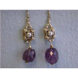 823 Silver Earrings with Amethyst and Pearl