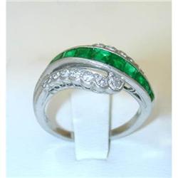 871 OSCAR HEYMAN Platinum Ring w/Dia/Emera