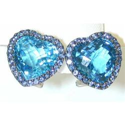3944 EFJ 14KW Gold Blue Topaz Earrings w/ Sapphire
