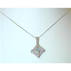 722 10K White Gold Necklace w/Blue Topaz/Dia