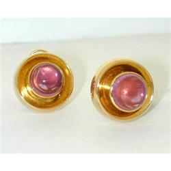 668 LAURA MUNDER 18K Gold Earrings w/Pink Tour