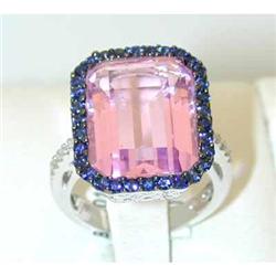 3741 EFJ 18KW Gold Pink Quartz Ring w/Sapphire/Diamond