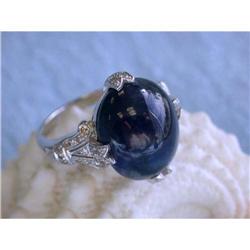 8409 18k White Gold Sapphire Ring with Diamond Accents