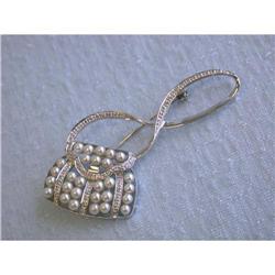 8509 14k White Gold Pin with Pearls and Diamonds