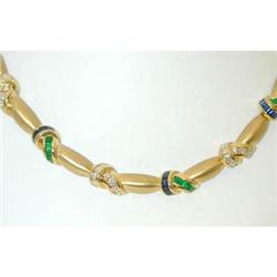 8516 KRYPELL 18K Gold Necklace w/Emerald/Sapphire/Diamo