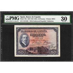 1927 Spain Banco de Espana 50 Pesetas Note Pick# 72b PMG Very Fine 30