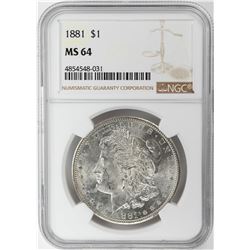 1881 $1 Morgan Silver Dollar Coin NGC MS64