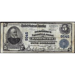 1902 PB $5 Franklin NB of Washington, DC CH# 9545 National Currency Note