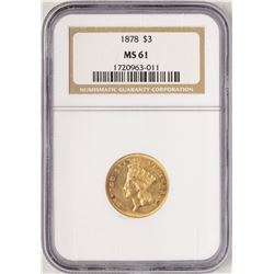 1878 $3 Indian Princess Head Gold Coin NGC MS61