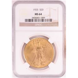 1925 $20 St. Gaudens Double Eagle Gold Coin NGC MS64