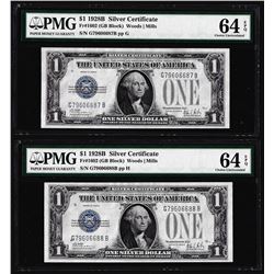 (2) Consecutive 1928B $1 Silver Certificate Notes Fr.1602 PMG Choice Uncirculated 64EPQ