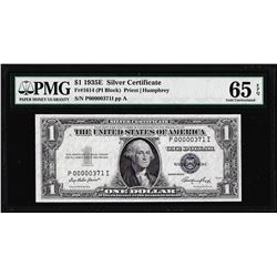 1935E $1 Silver Certificate Note Fr.1614 PMG Gem Uncirculated 65EPQ Low Serial Number