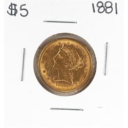 1881 $5 Liberty Head Eagle Gold Coin