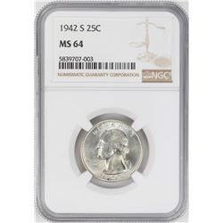 1942-S Washington Quarter Coin NGC MS64