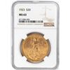 Image 1 : 1923 $20 St. Gaudens Double Eagle Gold Coin NGC MS63