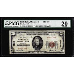 1929 $20 First NB Little Falls, MN CH# 4034 National Currency Note PMG Very Fine 20