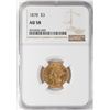 Image 1 : 1878 $3 Indian Princess Head Gold Coin NGC AU58