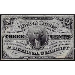 March 3, 1863 Third Issue 3 Cents Specimen Fractional Currency Note