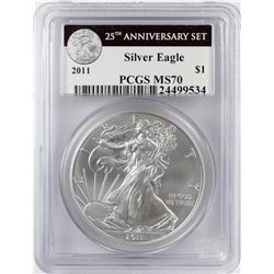 2011 $1 American Silver Eagle Coin PCGS MS70 25th Anniversary