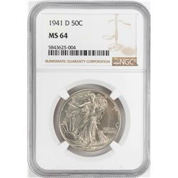 1941-D Walking Liberty Half Dollar Coin NGC MS64