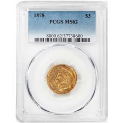 1878 $3 Indian Princess Head Gold Coin PCGS MS62