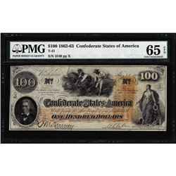 1862 $100 Confederate States of America Note T-41 PMG Gem Uncirculated 65EPQ