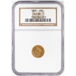 1855 Type 2 $1 Indian Princess Head Gold Dollar Coin NGC AU53