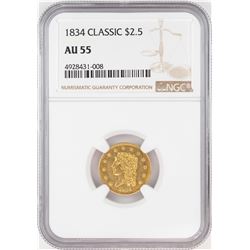 1834 $2 1/2 Classic Head Quarter Eagle Gold Coin NGC AU55