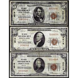 Set of 1929 $5/$10/$20 United States NB Portland, OR CH# 4514 National Currency Notes